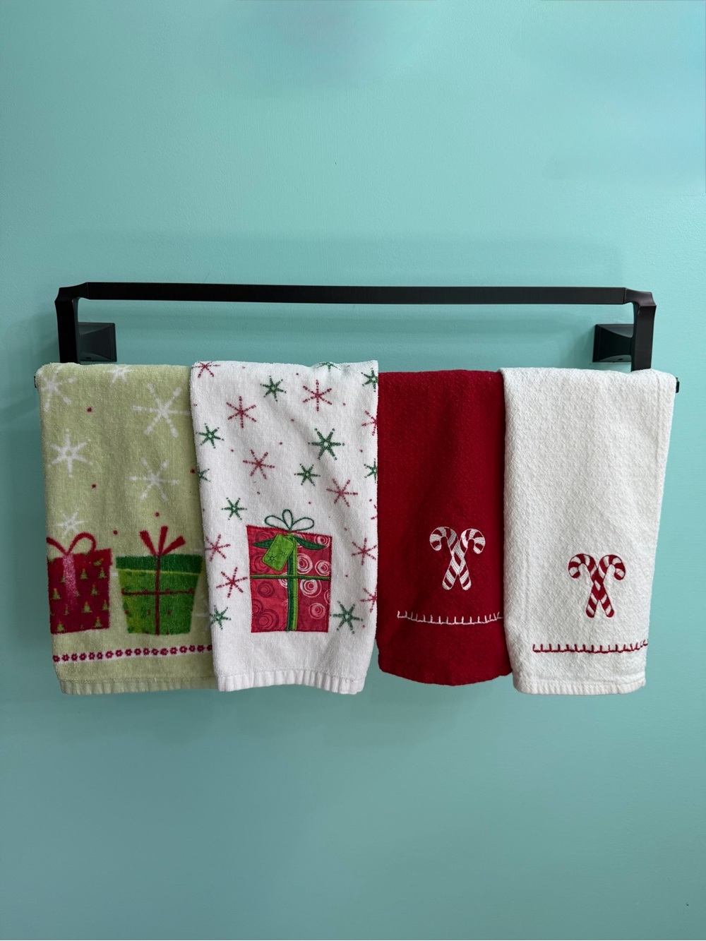 Christmas Holiday Kitchen Hand Towels - Set of 7 Red, White, and Green Colored
